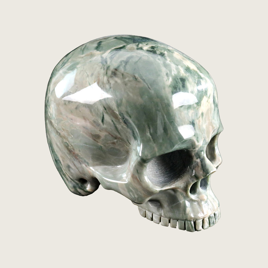 4.0" Nine Dragon Jade Jawless skull Carving  #CSC0015