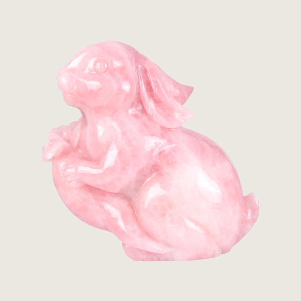 11.0" Rose Quartz Chubby Rabbit Carving  #CTC0048