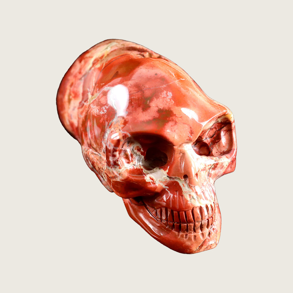 3.9" Red Jasper Maya Alien Skull Carving  #CSC0017