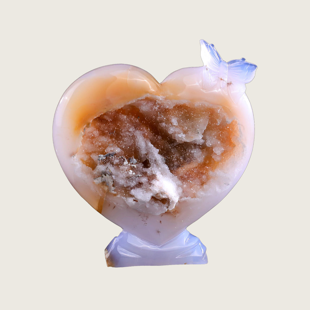 5.5" Blue Chalcedony Heart with Butterfly Carving  #CTC0021