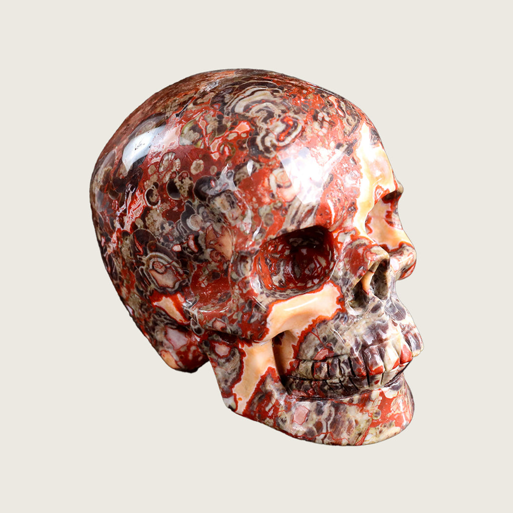 4.5" Coin Agate Crystal Skull Carving  #SKH45008