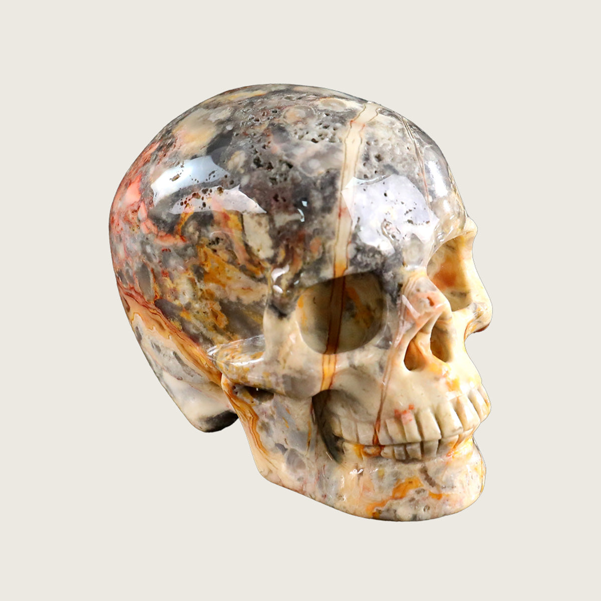 3.0" Crazy Agate Human Skull Carving  #SKH30001