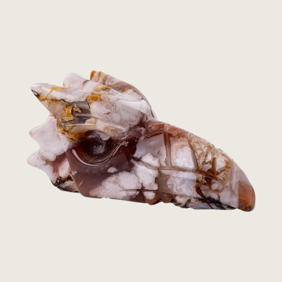 3.1" Sakura Agate Phoenix Skull Carving  #CSC0002