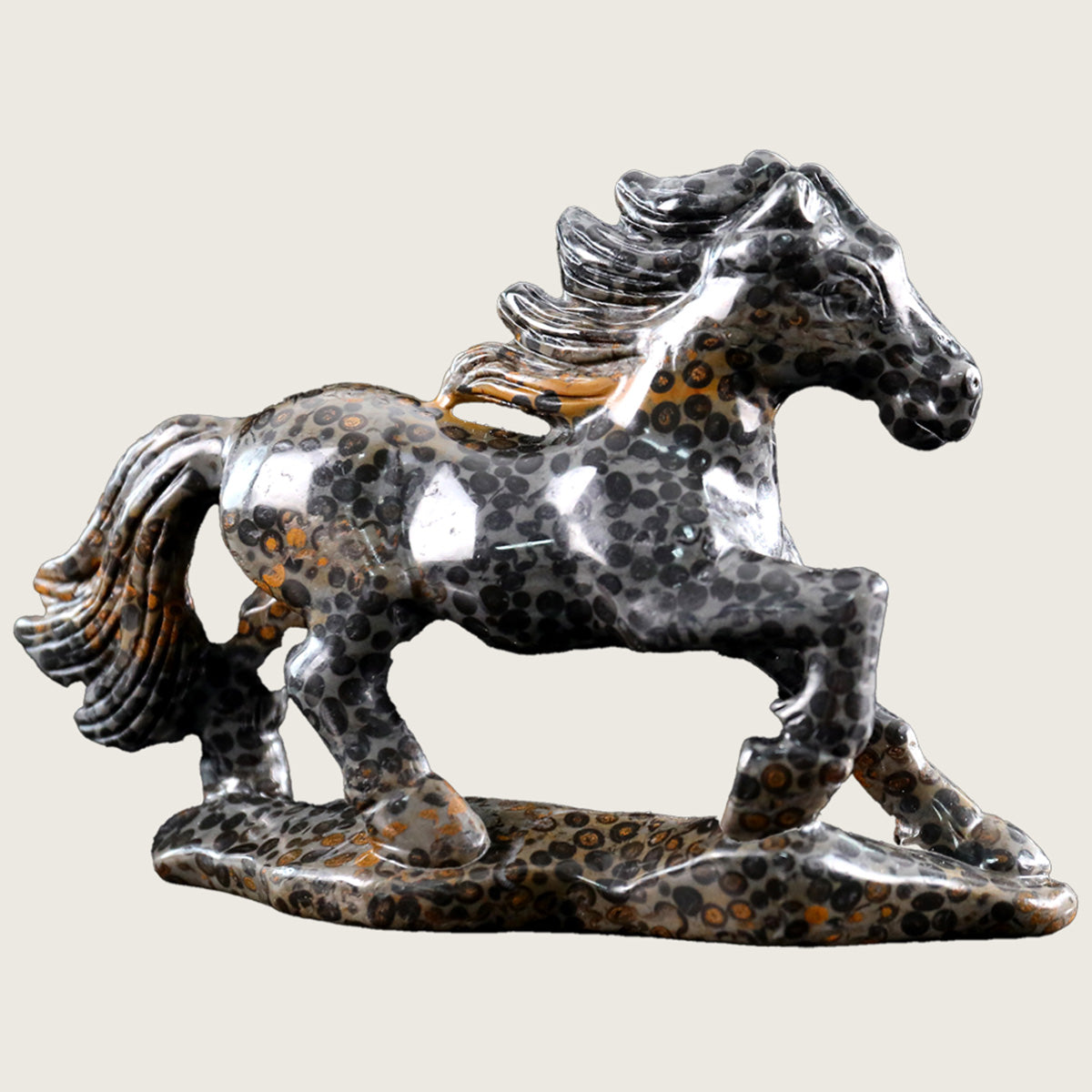 5.8" Leopard Skin Jasper Horse Carving  #CTC0024