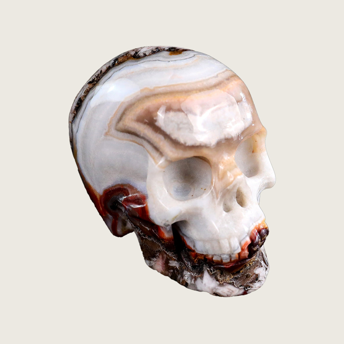 2.2" Red Crazy Lace Agate Human Skull Carving  #SKH22009