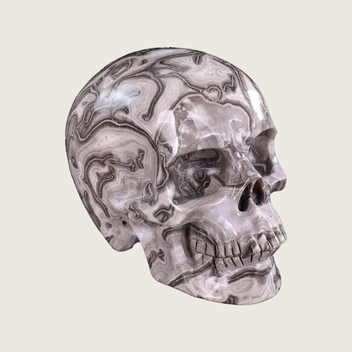 4.5" Black Crazy Agate Crystal Skull Carving  #SKH45015