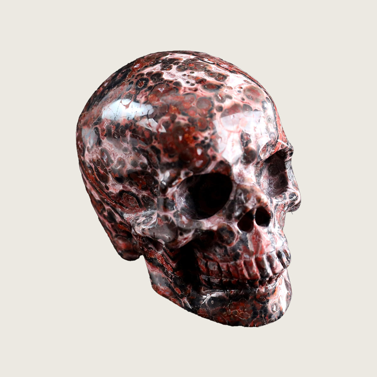 2.2" Red Leopard Skin Human Skull Carving  #SKH22001