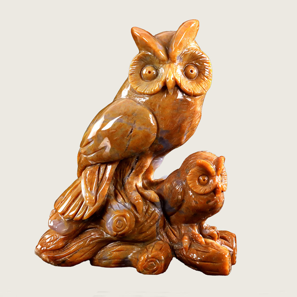 6.0" Chalcedony Jasper Owls Carving  #CTC0001