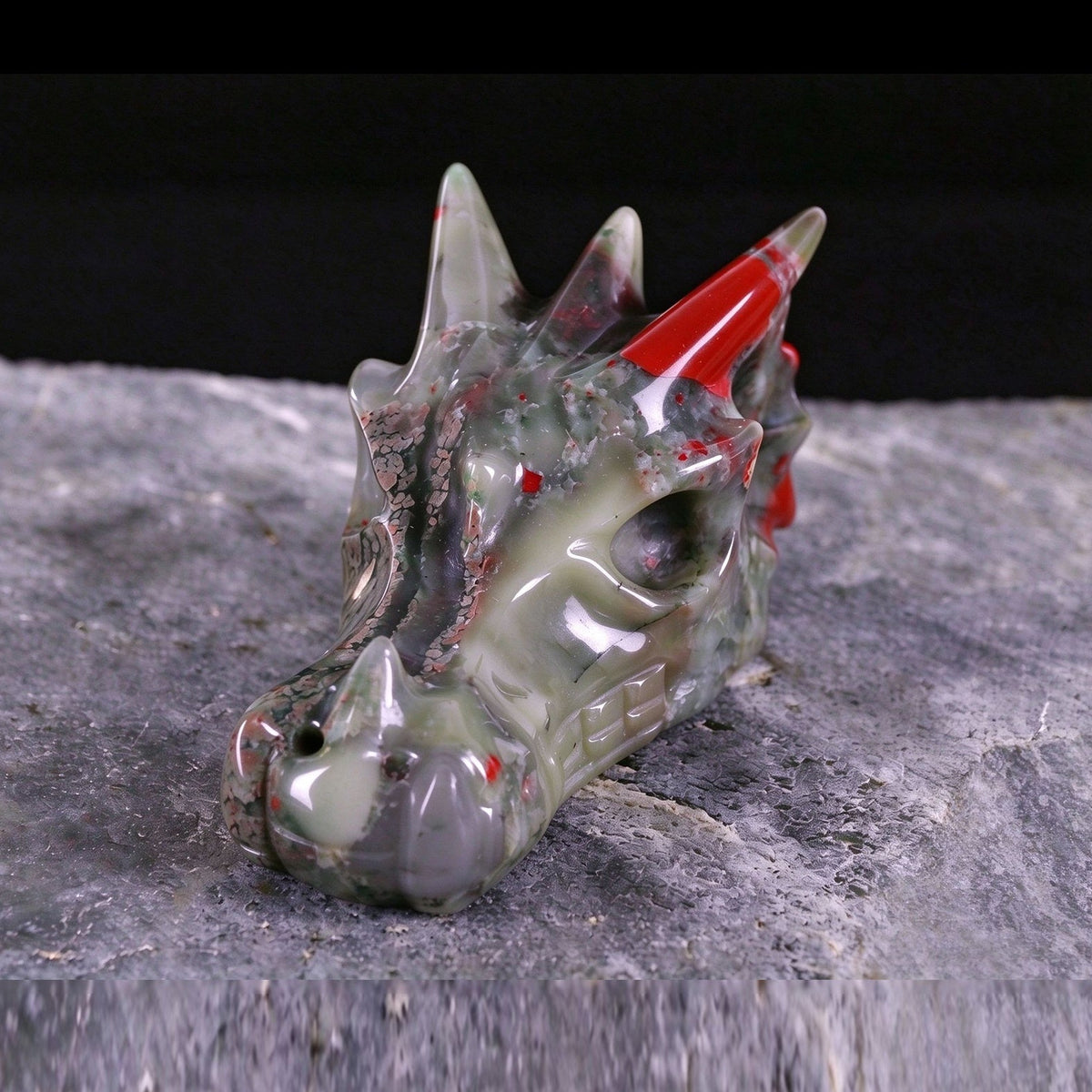 3.0" African Bloodstone Dragon Skull Carving  #CSC0023