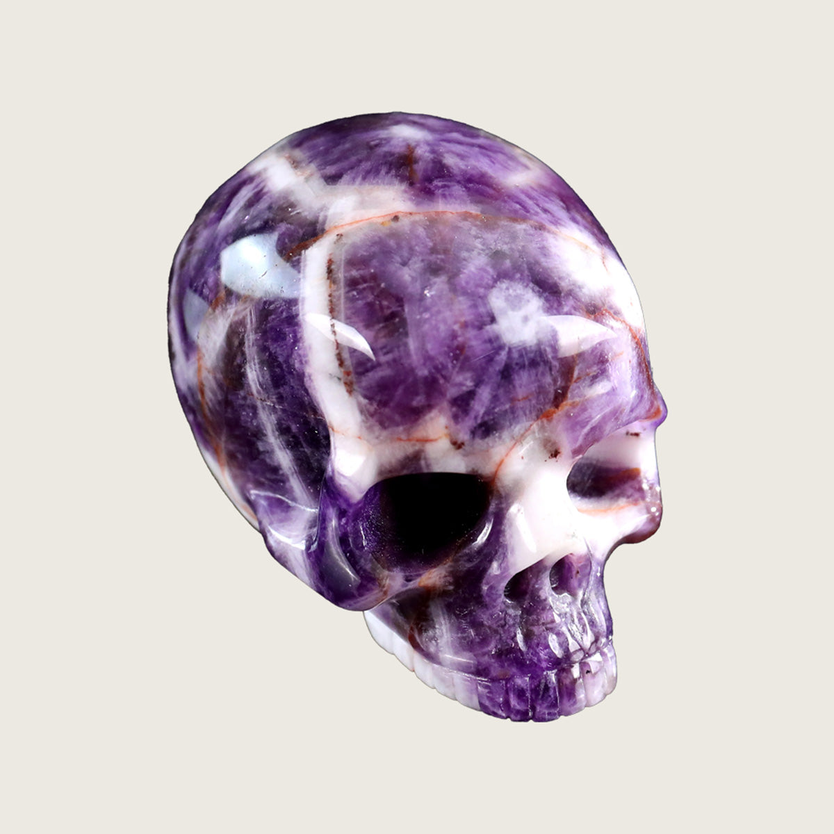 3.0" Chevron Amethyst Jawless skull Carving  #CSC0013