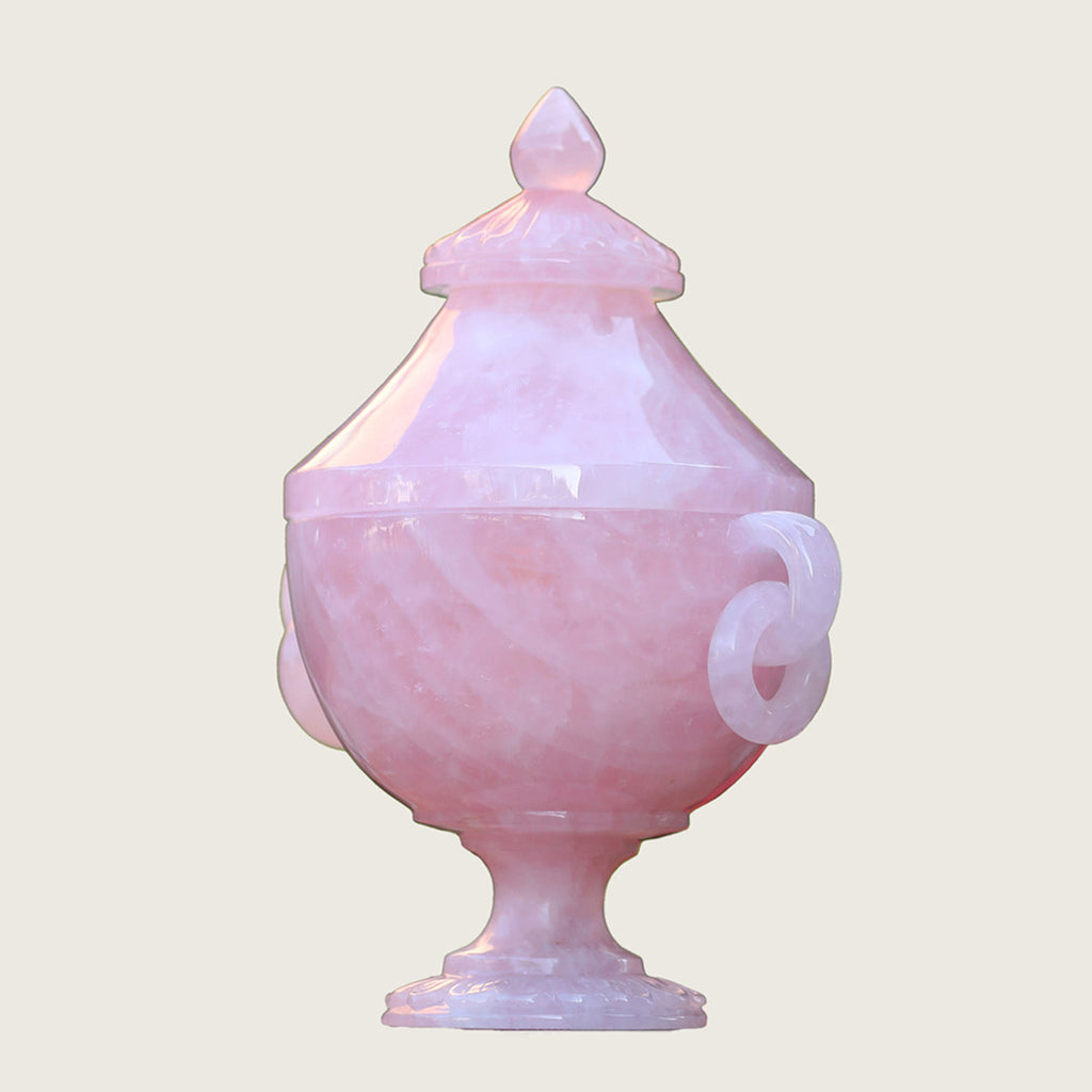 8.7" Rose Quartz Candy Bowl with Lid Carving  #CTC0004