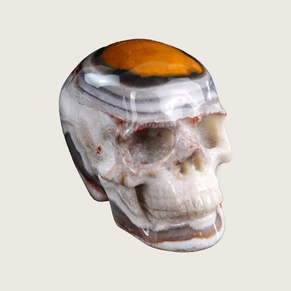 2.2" Red Crazy Lace Agate Human Skull Carving  #SKH22010