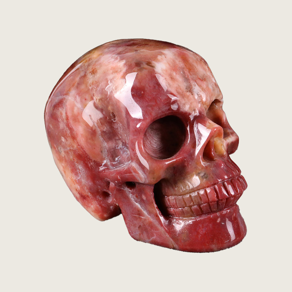 3.0" Chalcedony Jasper Human Skull Carving  #SKH30021