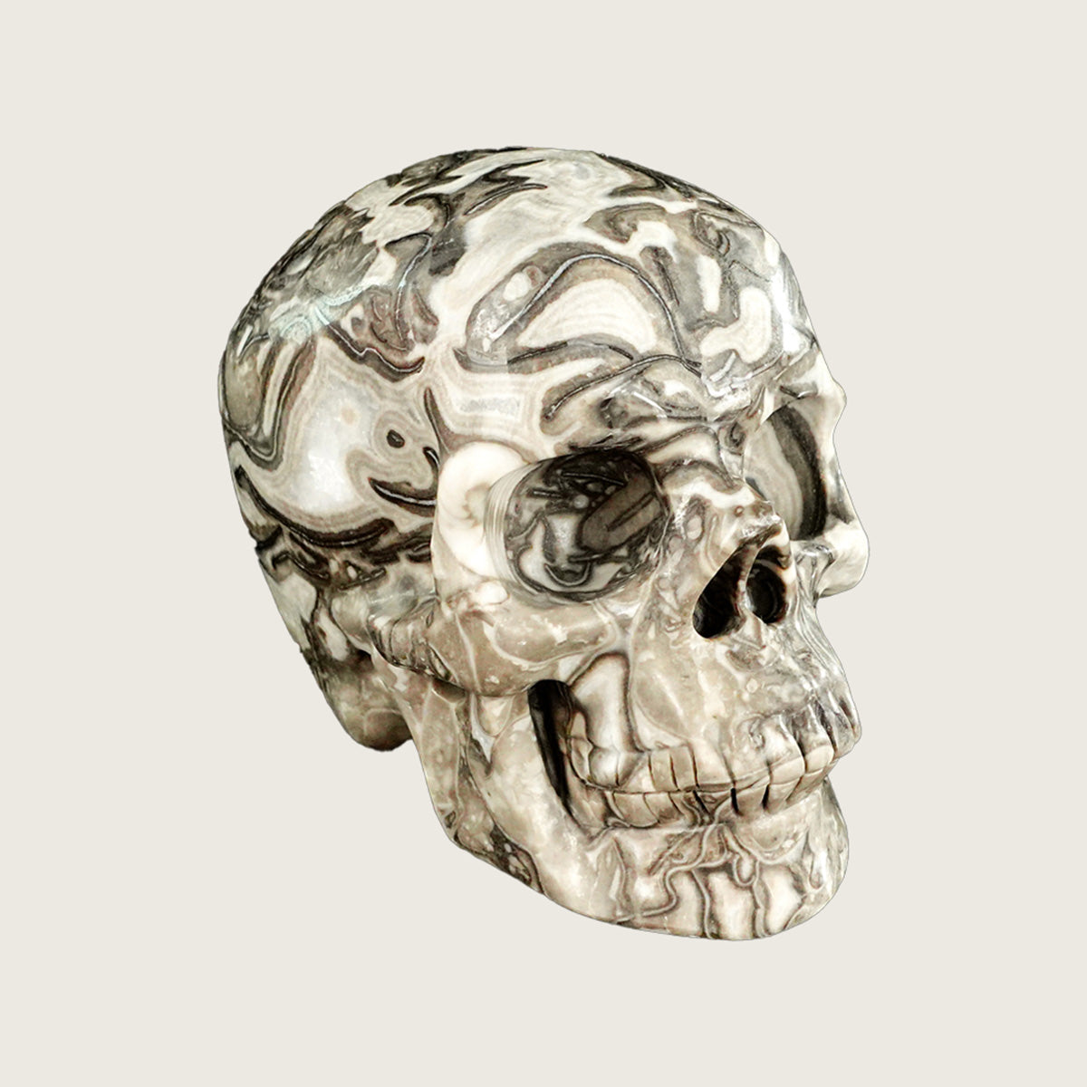 4.5" Black Crazy Agate Crystal Skull Carving  #SKH45017