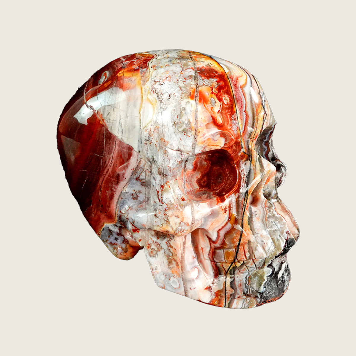 4.5" Red Crazy Lace Agate Crystal Skull Carving  #SKH45019