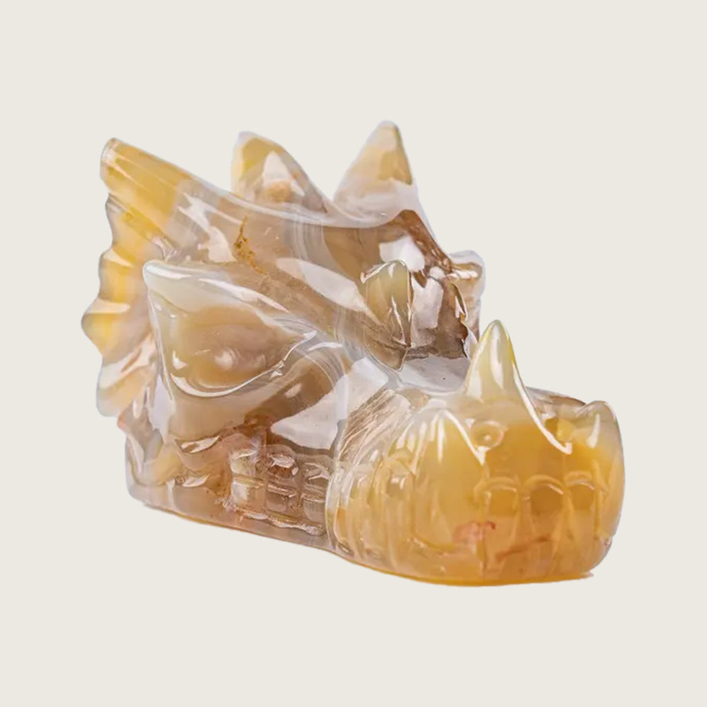 3.1" Sakura Agate Dragon Skull Carving  #CSC0007