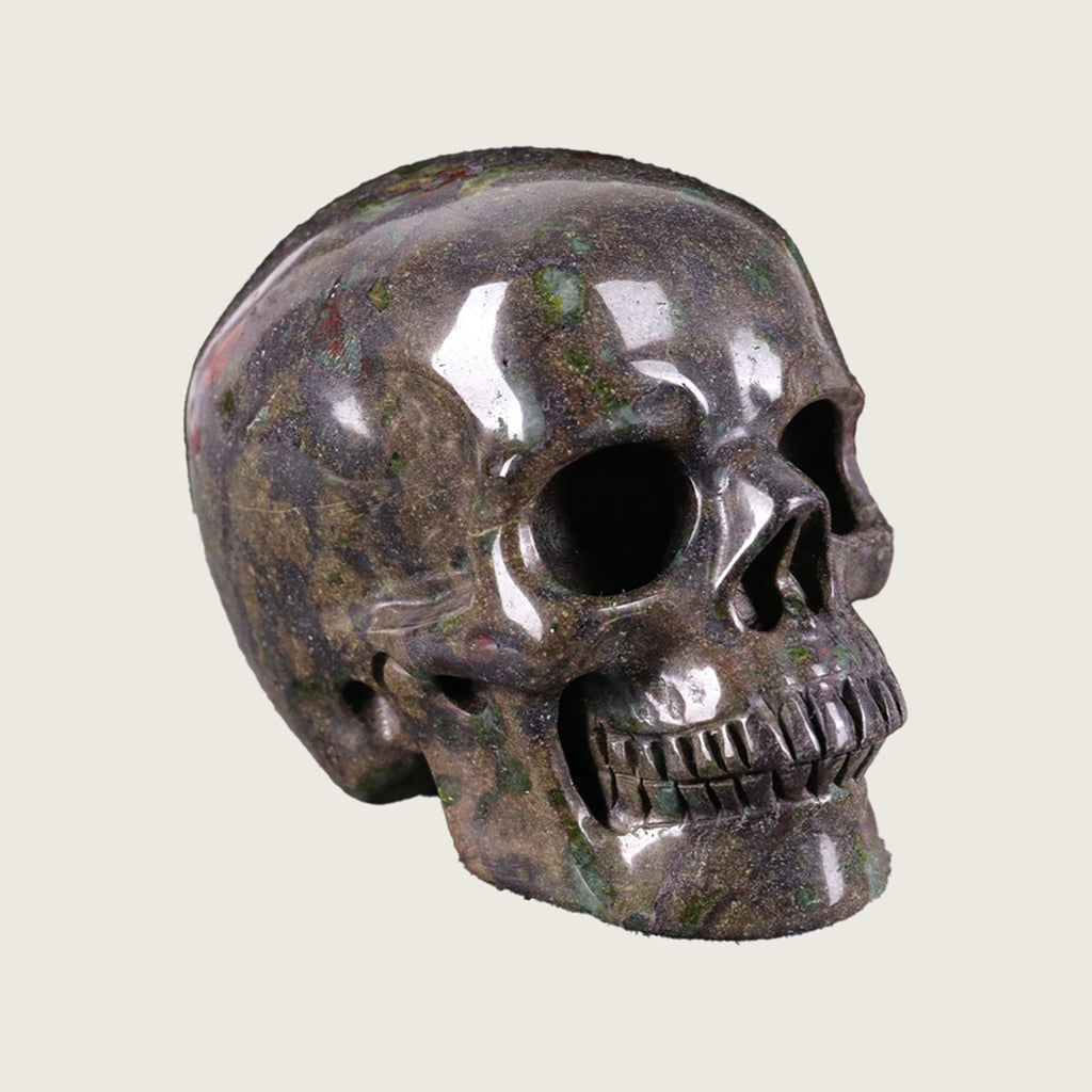 3.0" Dragon Blood Jasper Human Skull Carving  #SKH30016