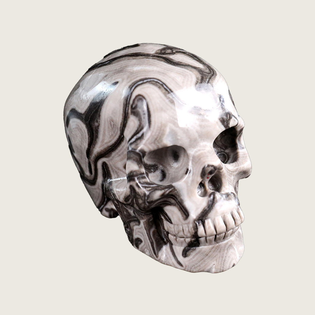 3.0" Black Crazy Agate Crystal Skull Carving  #SKH30026