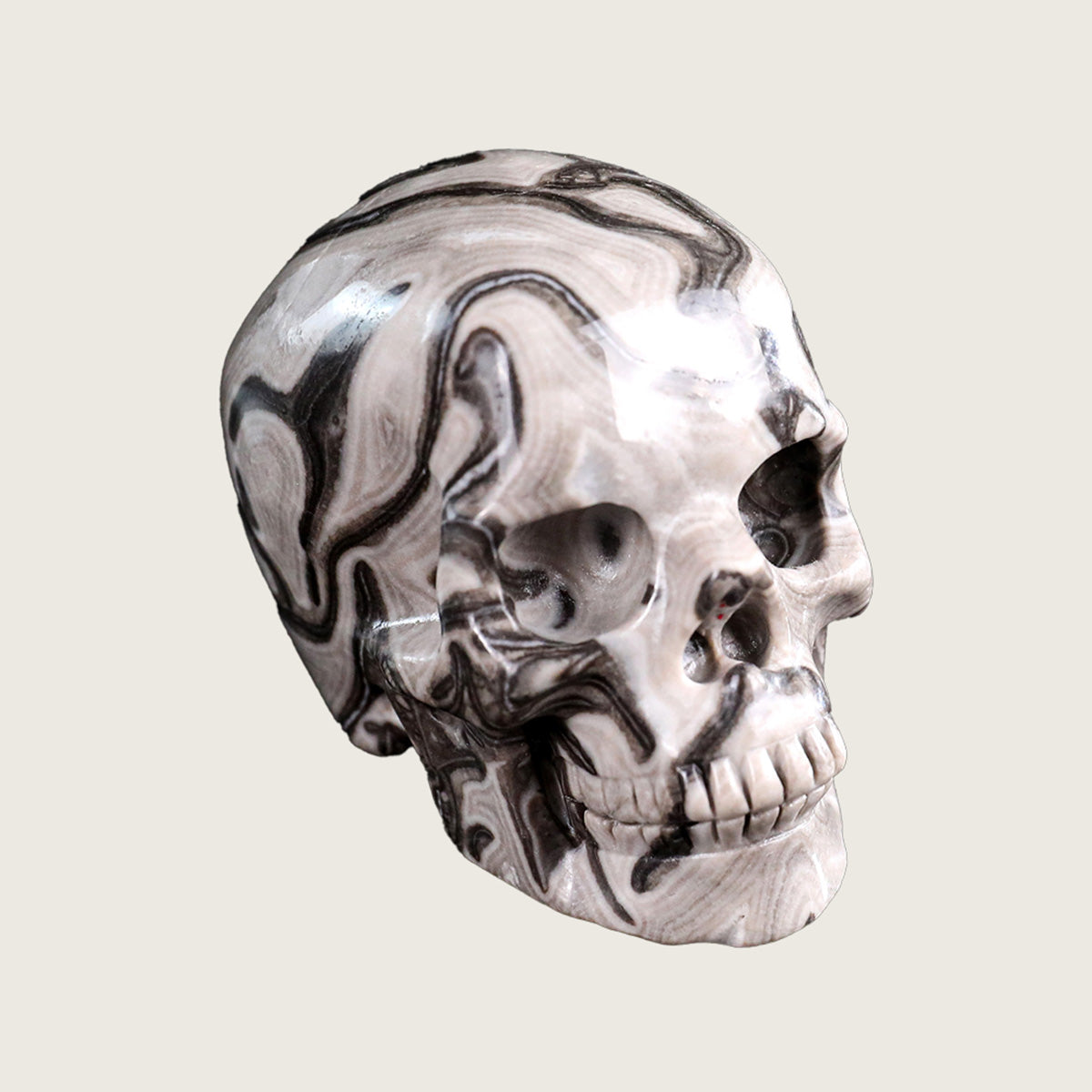 3.0" Black Crazy Agate Crystal Skull Carving  #SKH30026