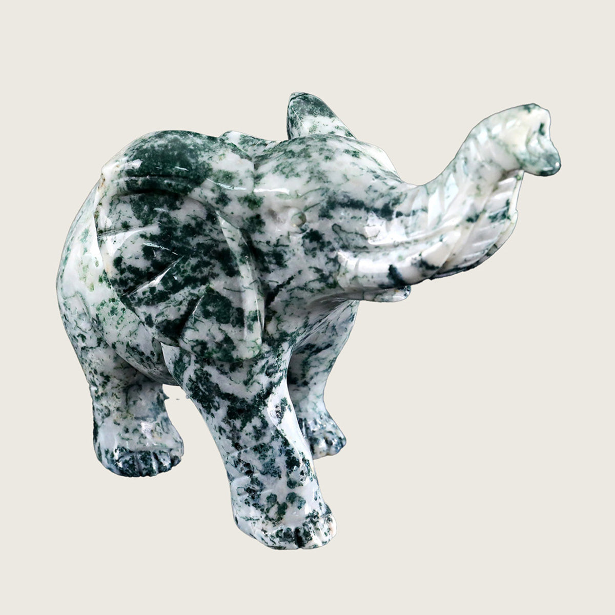 6.3" Moss Agate Elephant Carving  #CTC0019