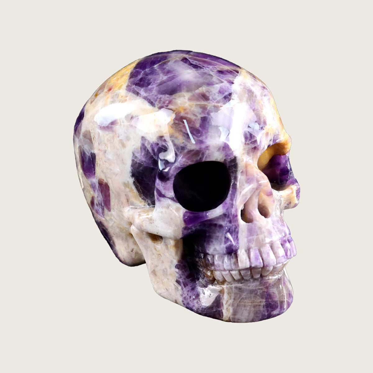 4.5" Chevron Amethyst Human Skull Carving  #SKH45003