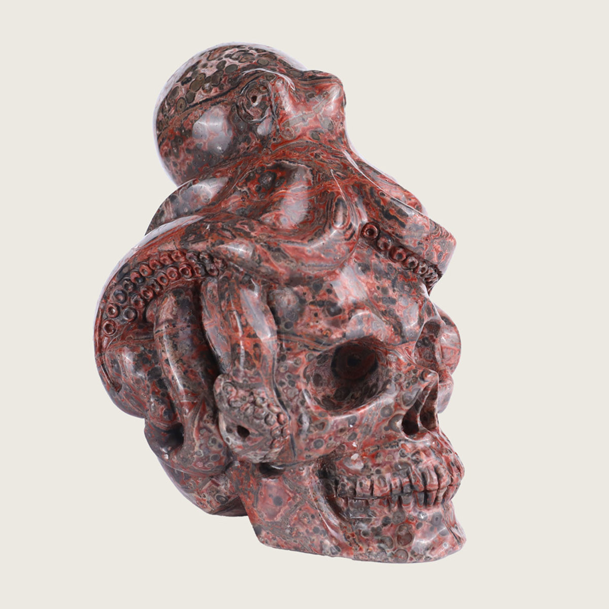 4.2" Leopard Jasper Octopus & Skull Carving  #SCS0010