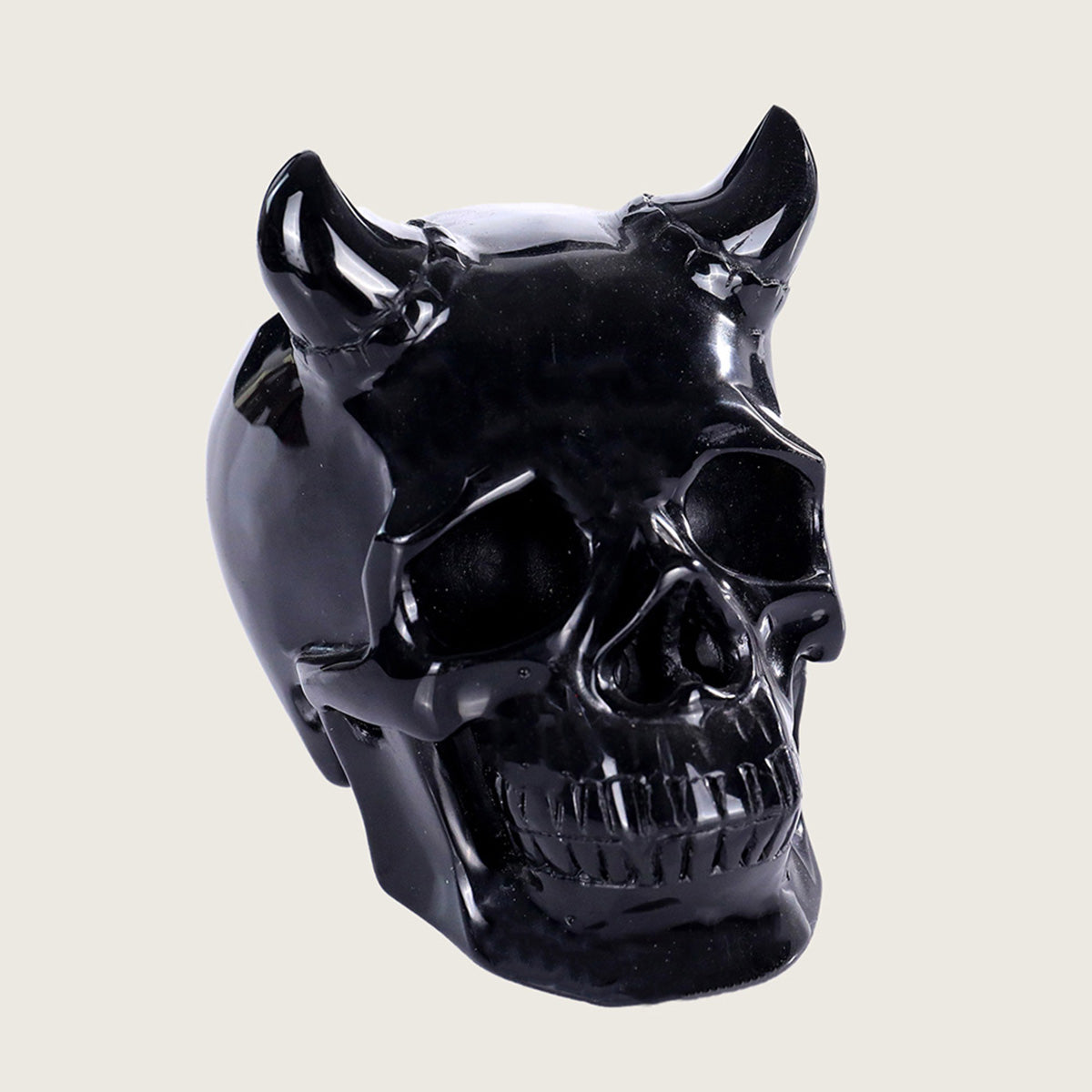 4.6" Black Obsidian Skull with Horn #SCS0009