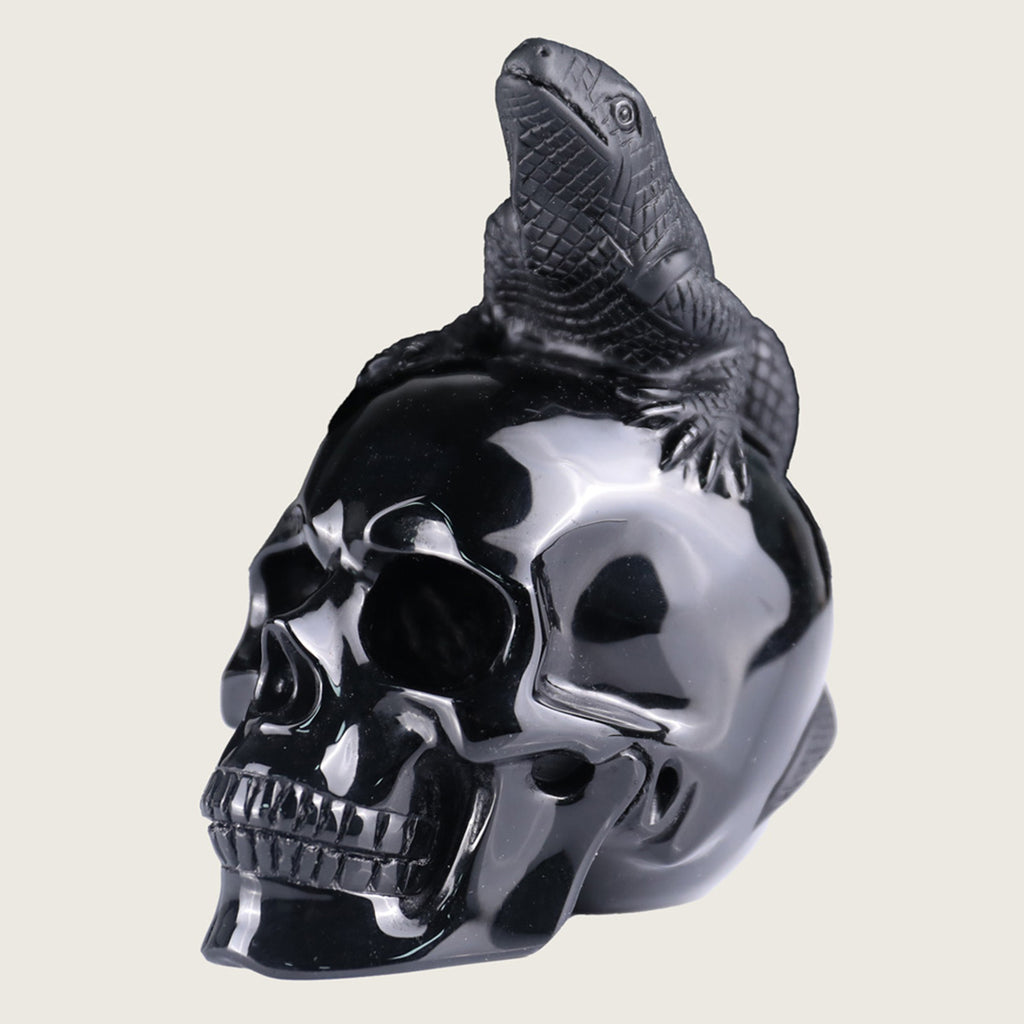 4.7" Black Obsidian Lizard Skull Carving  #SCS0011