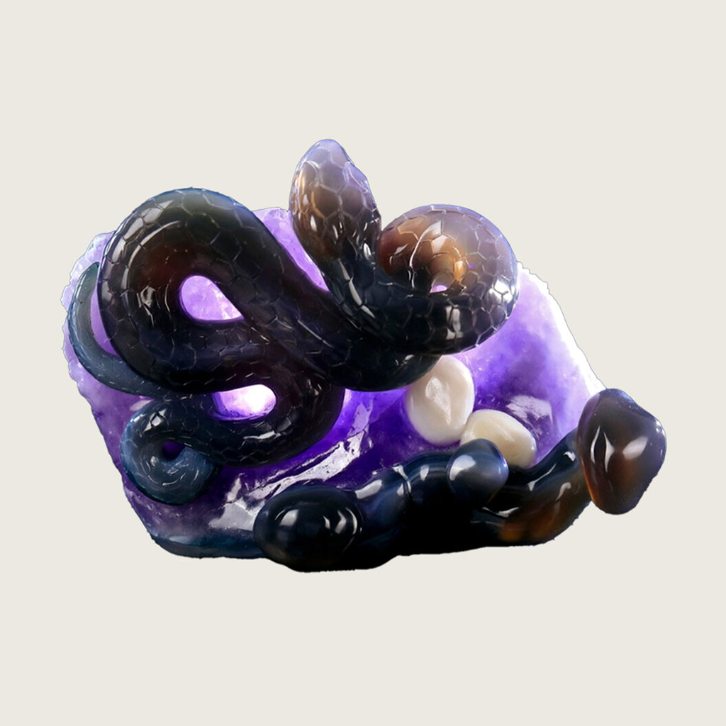 5.4" Amethyst Druse Agate Snake Carving  #GDC0014