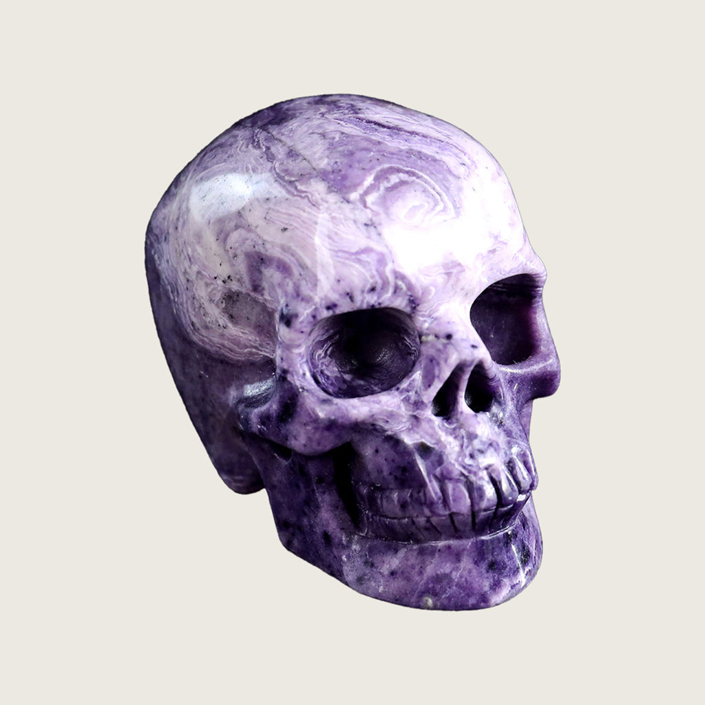 3.0" Purple Malachite Human Skull Carving  #SKH30006