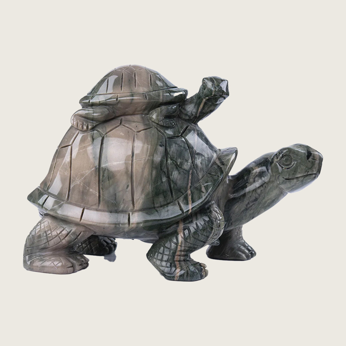 7.0" Jiulong Jade Mother & Baby Tortoise Carving  #CTC0040
