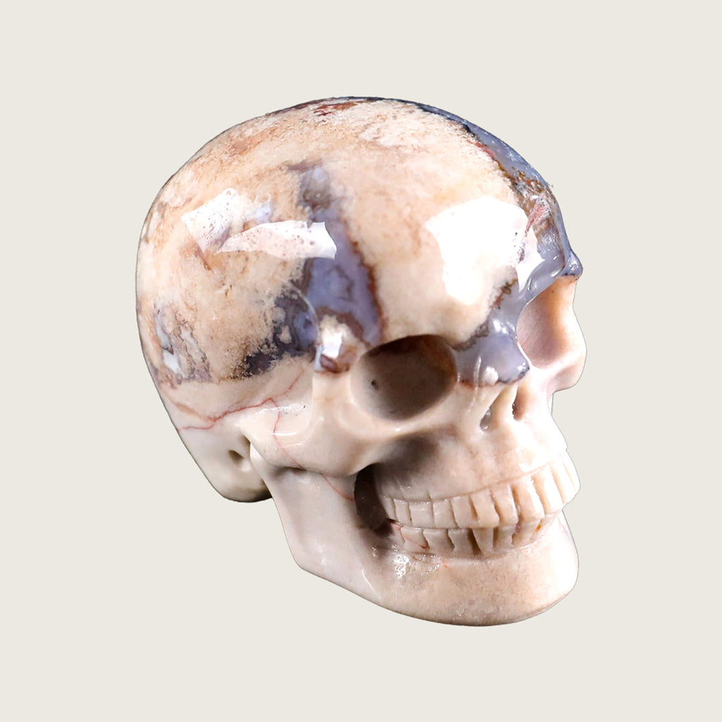2.2" Blue Flower Agate Human Skull Carving  #SKH22003