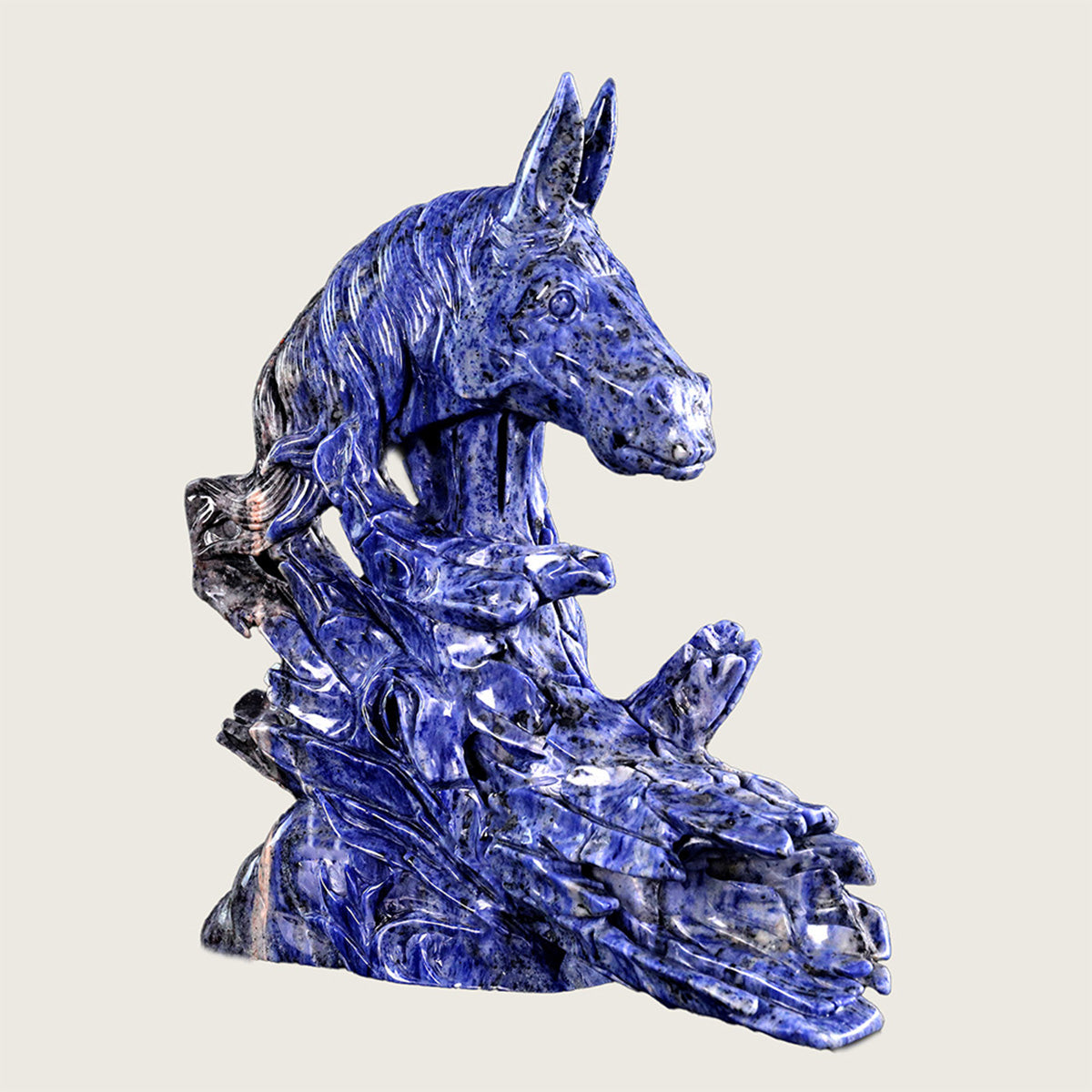 9.7" Sodalite Horse Head & Tree Stump Carving  #CTC0006