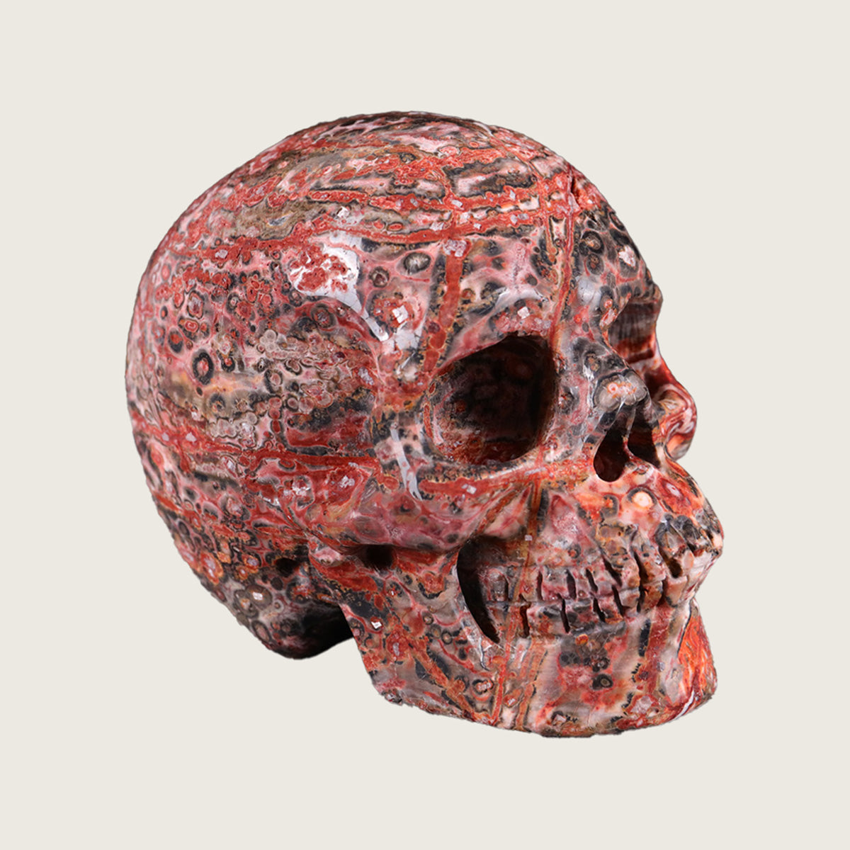 3.0" Red Leopard Skin Human Skull Carving  #SKH30017