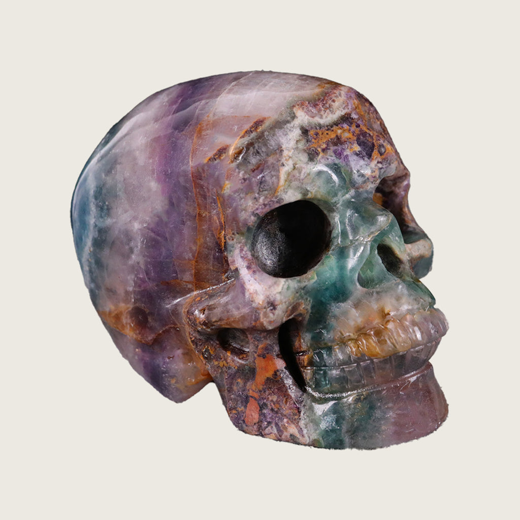3.0" Fluorite Human Skull Carving  #SKH30022