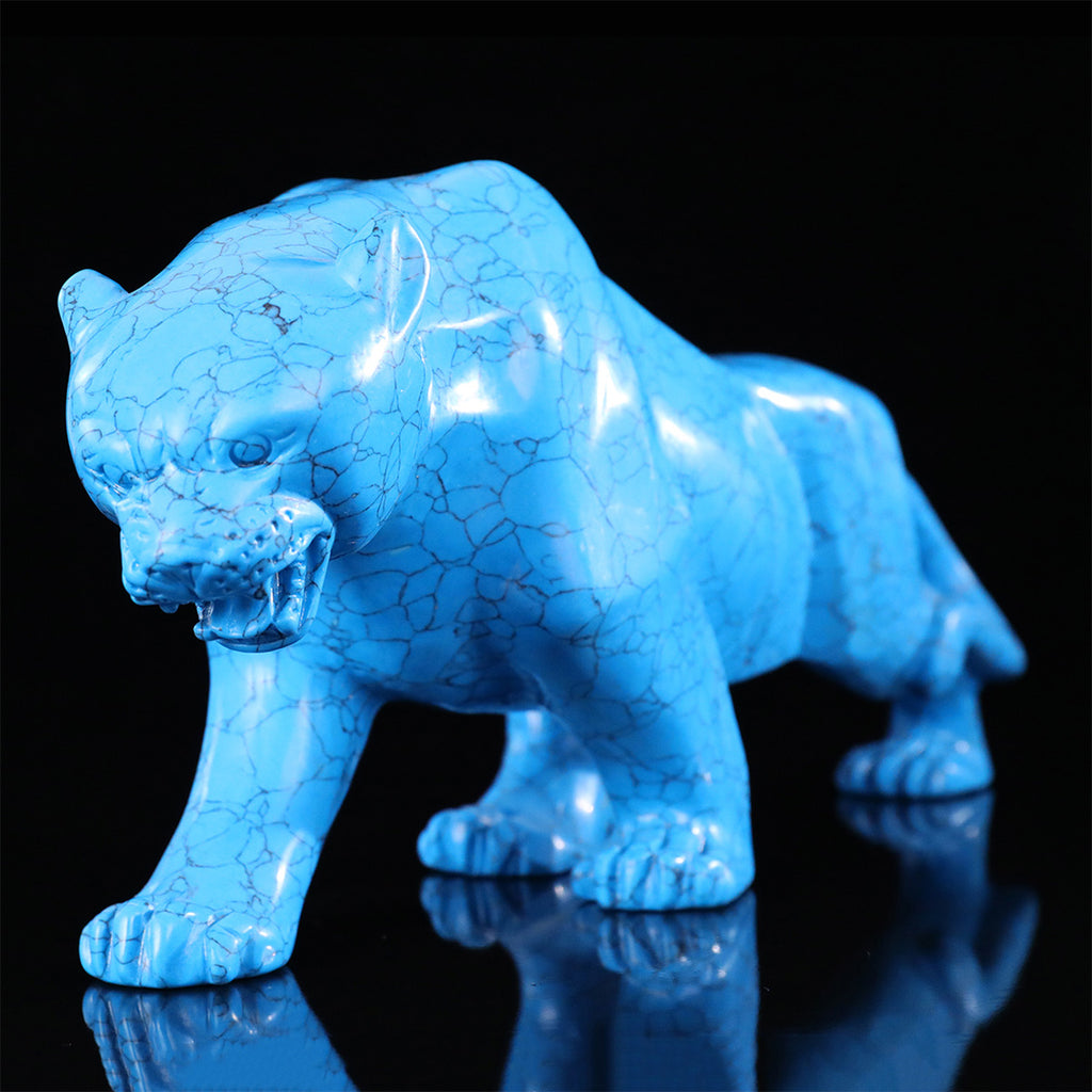 12.0" Synthetic Turquoise Leopard Carving  #CTC0065