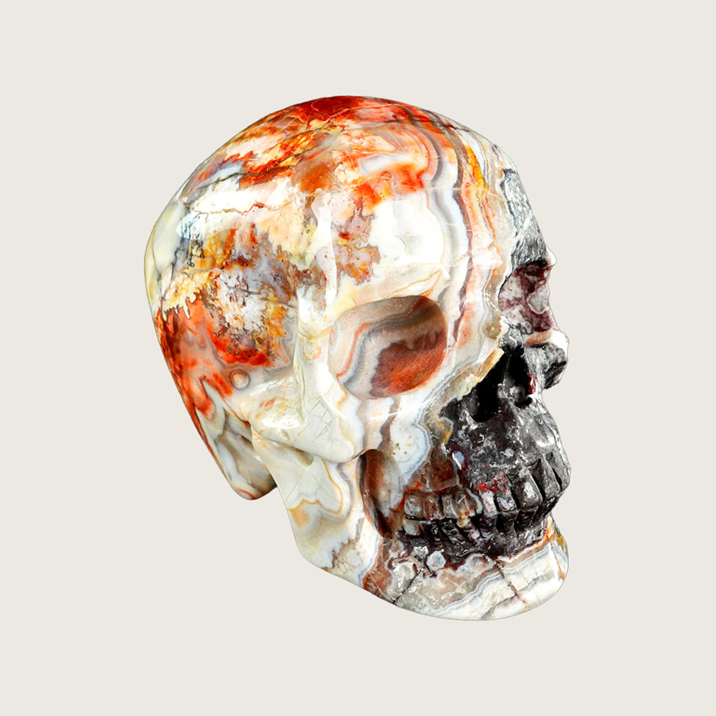 4.5" Red Crazy Lace Agate Crystal Skull Carving  #SKH45018
