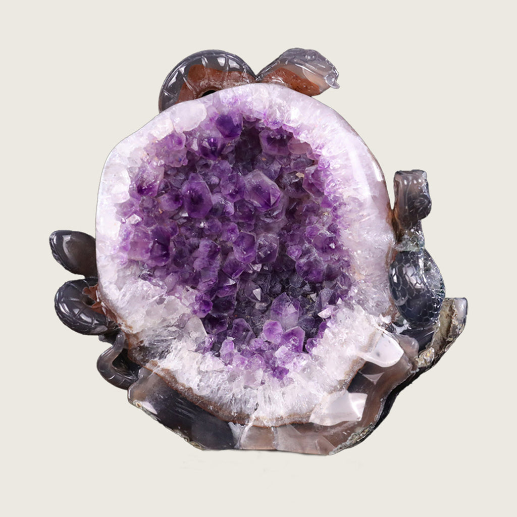 8.0"Amethyst Druse Agate Three-Headed Snake Carving  #GDC0017