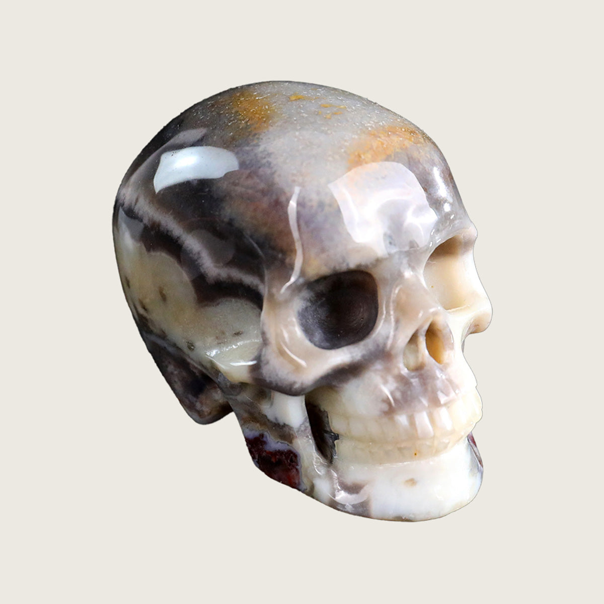 2.2" Red Crazy Lace Agate Human Skull Carving  #SKH22005