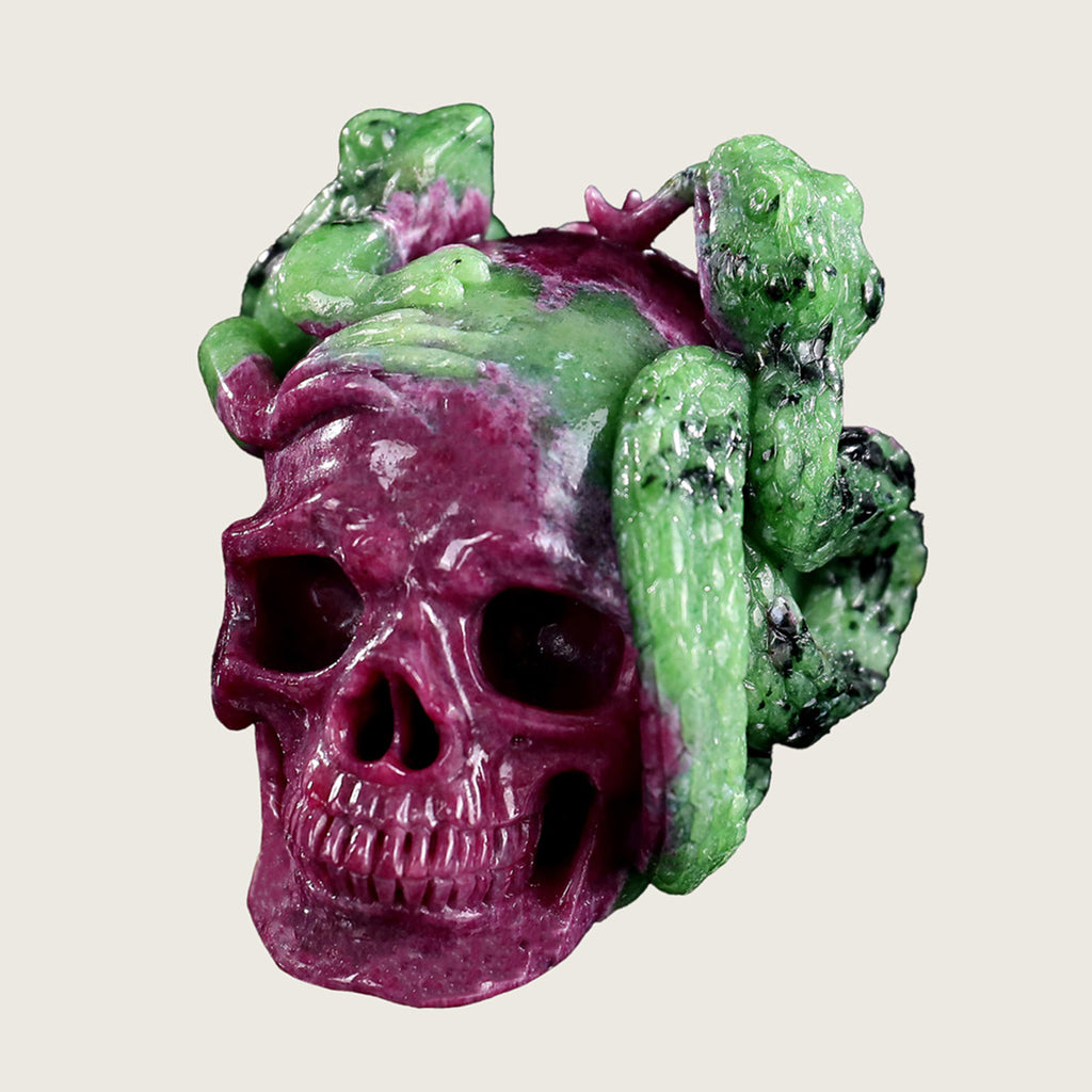 2.9" Ruby + Emerald Snake & Skull Carving  #SCS0002