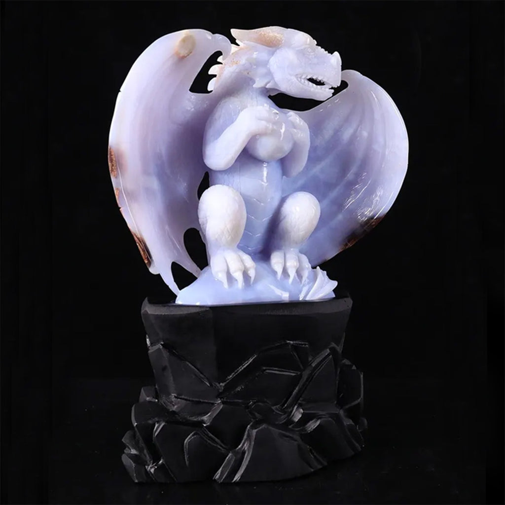 8.5" Blue Chalcedony Dragon with Orb  #CTC0083
