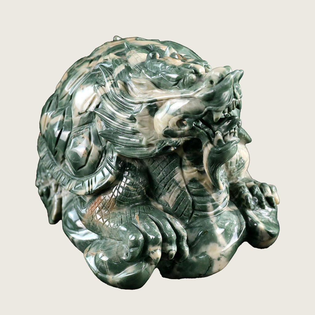 6.2" Jiulong Jade Dragon Turtle Carving  #CTC0018