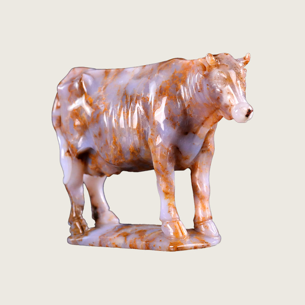 5.3" Chalcedony Jasper Cow Carving  #CTC0059