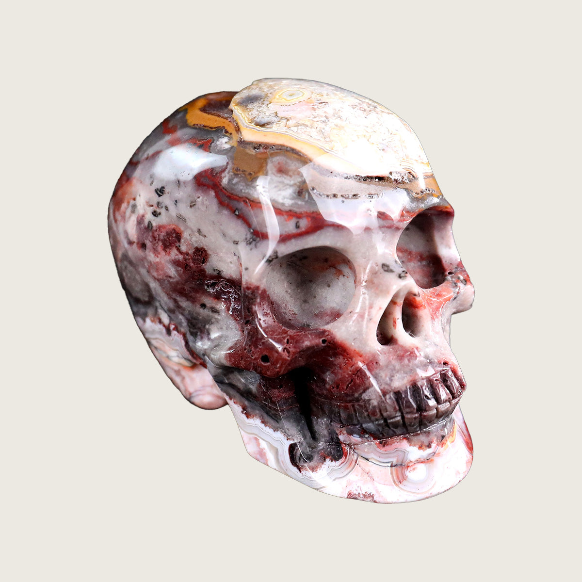 3.0" Red Crazy Lace Crystal Skull Carving  #SKHRC3001