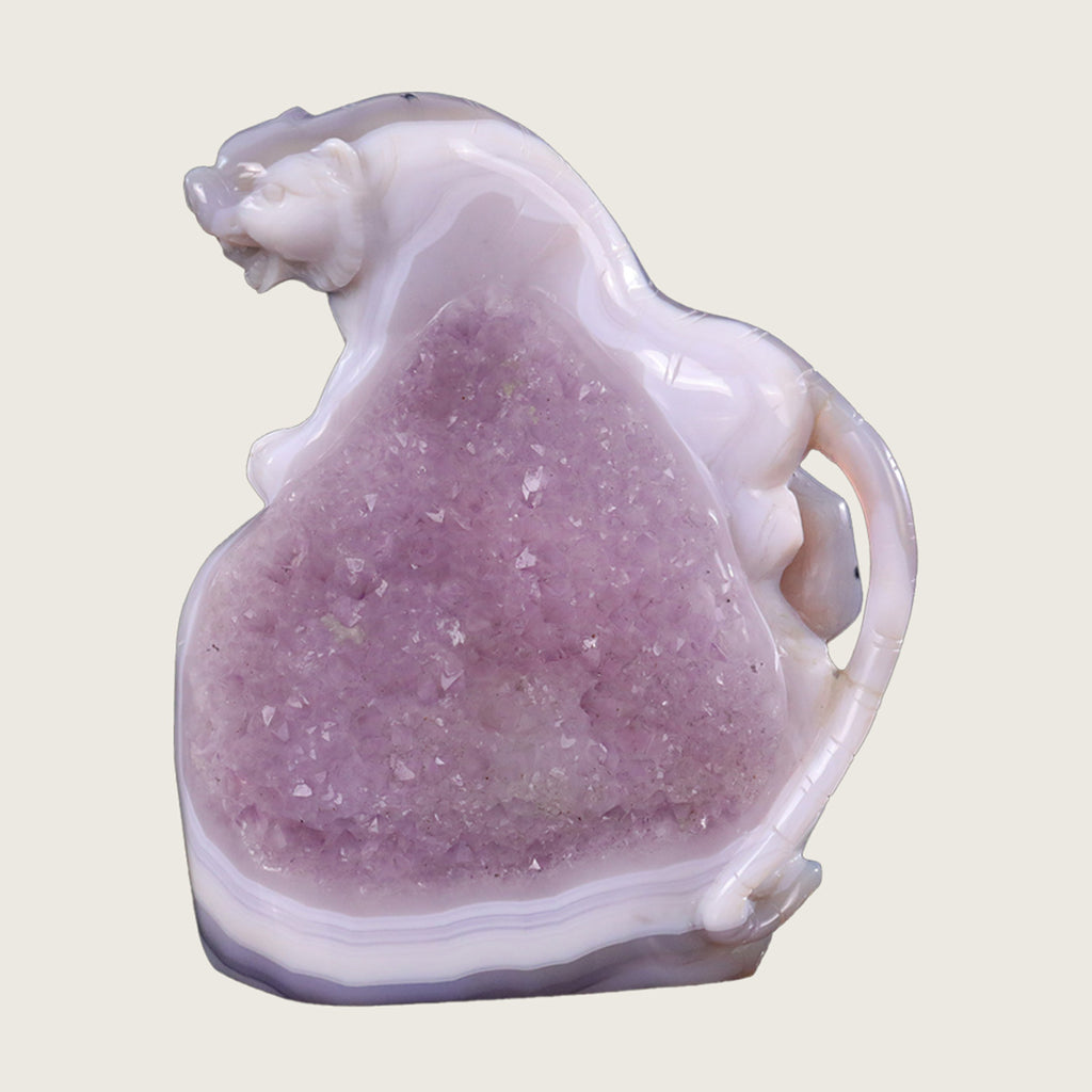 5.2" Amethyst Druse Agate Leopard Carving  #GDC0016