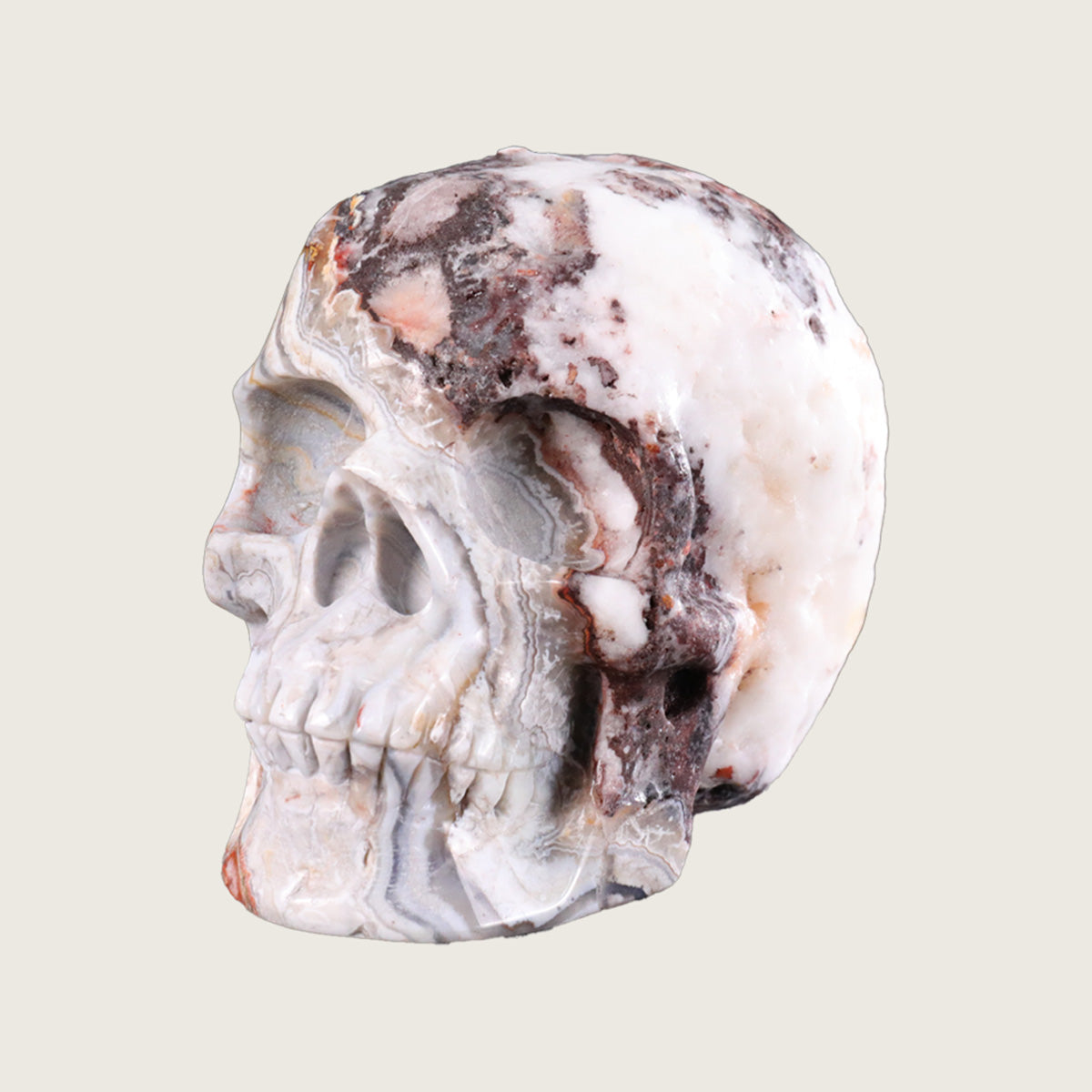 4.5" Red Crazy Lace Agate Human Skull Carving  #SKH45005
