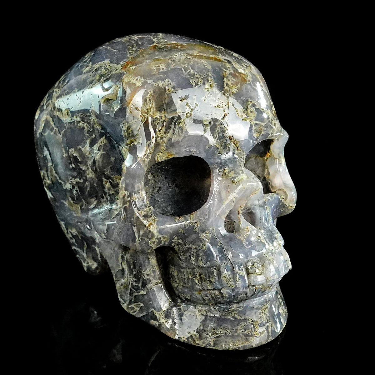 3.0" Moss Agate Crystal Skull Carving  #SKH30113