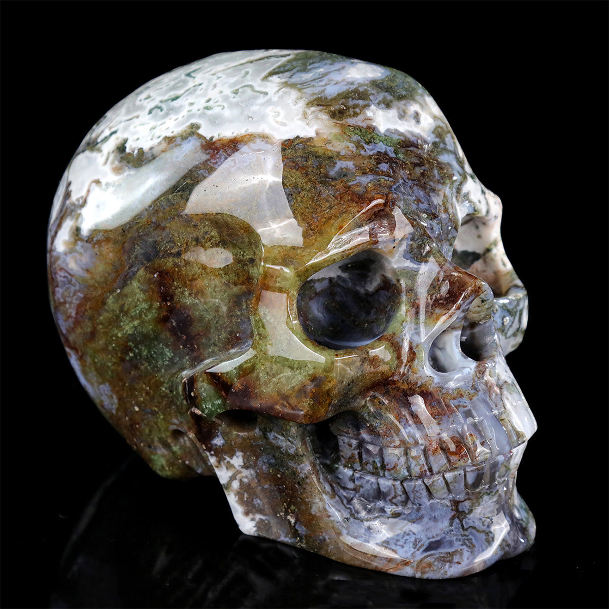 6.2" Moss Agate Crystal Skull Carving  #SCS0027