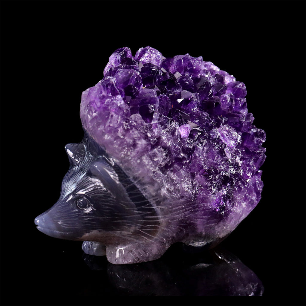 3.0" Amethyst Cluster Hedgehog Carving  #GDC0025