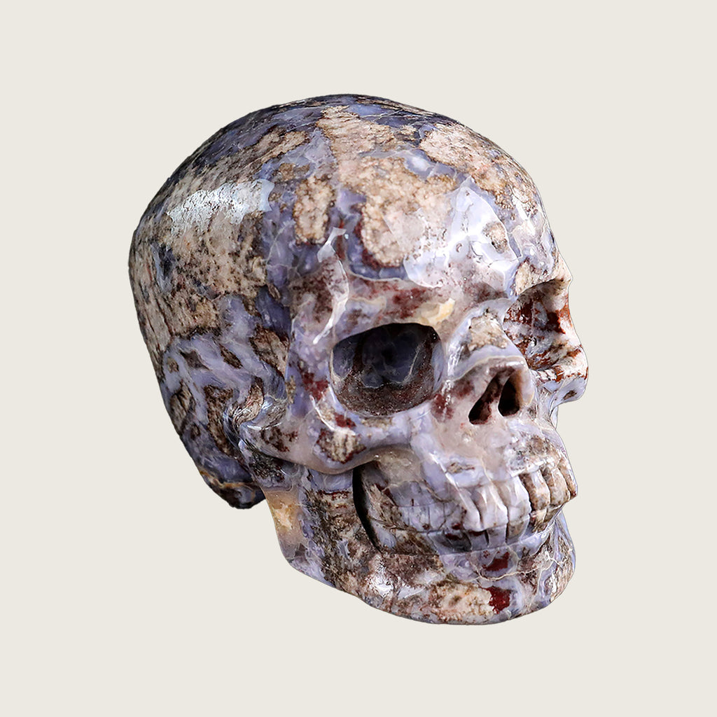 3.0" Blue Flower Agate Crystal Skull Carving  #SKHBF3001